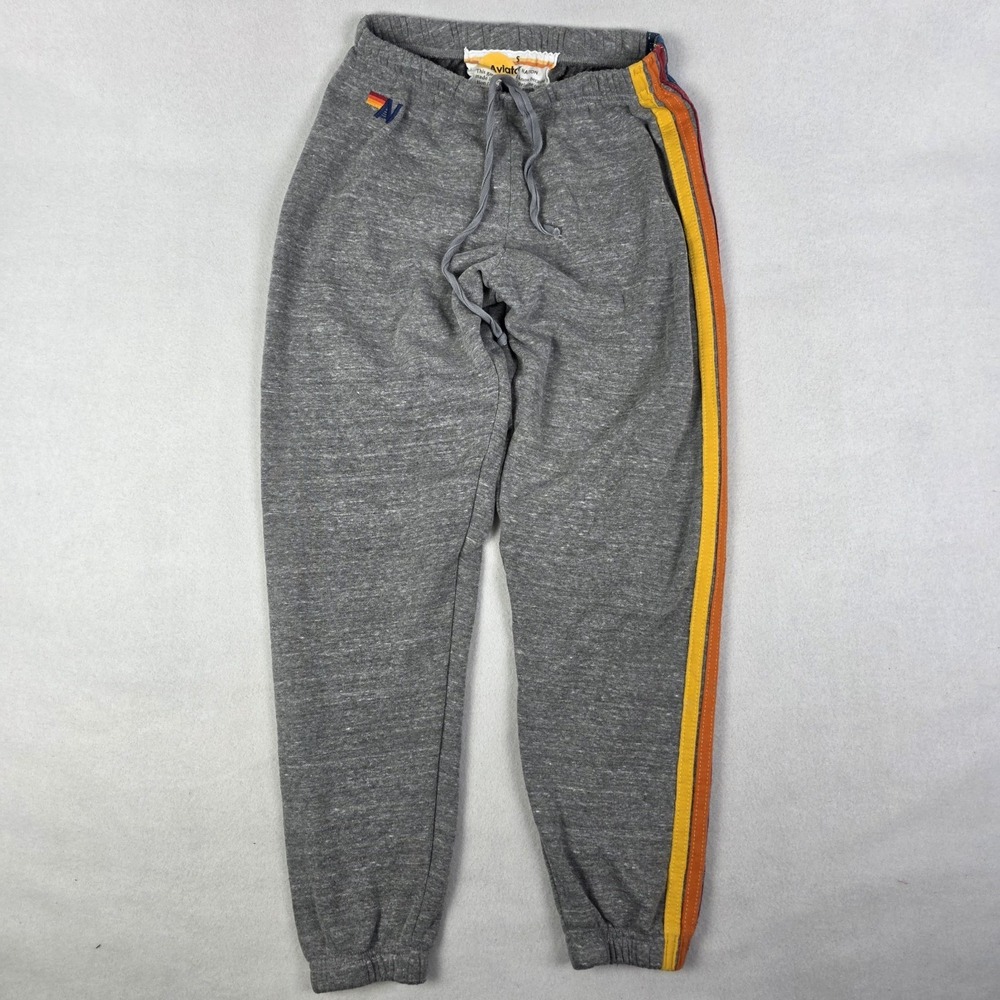 Aviator Nation Joggers Womens Small Gray Rainbow 5 Stripe Sweatpants Made In USA